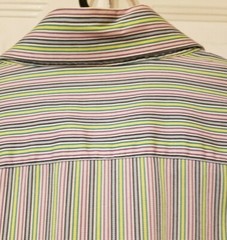 Thomas Dean Button Front Shirt Large L/S Contrast Cuff Multi-Color Stripe