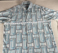 John Henry Washable Silk Button Front Shirt Men’s Large Blue Geometric Print