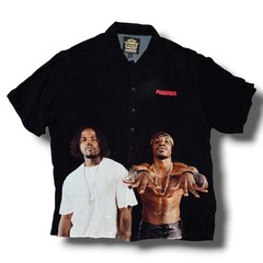 Pleasures OutKast Graphic Button Down Shirt Mens Large Black Rayon Short Sleeve