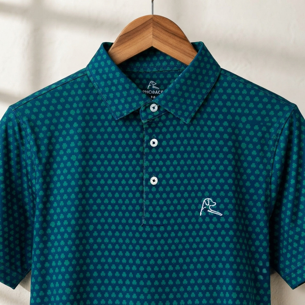 🌤️ Rhoback The Four Leaf Polo Active Wear Stretchy Cool Dry Clover Navy Size XL