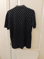 Men’s Black Rhinestone Diamond Pattern Zip Polo Shirt Short Sleeve size M
