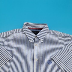 Blue Harbour Men Large Super Soft Cotton Regular Fit Blue White Stripe Shirt