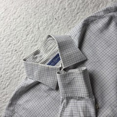 Tom James Executive Collection Dress Shirt Mens L White Check Cotton LS Woven