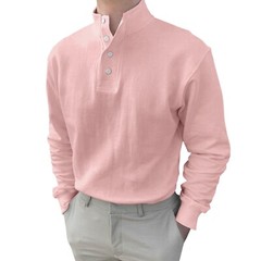 Men Button High Neck Stand Collar Solid Blouse Long Sleeve Top Cotton Shirt