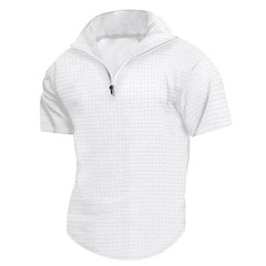 Solid color zip-up small checkered summer breathable Polo shirt men’s T-shirt