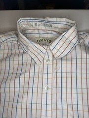 Orvis Men’s 14 Collared Button-Up 100% Cotton Shirt White Window Pane Plaid