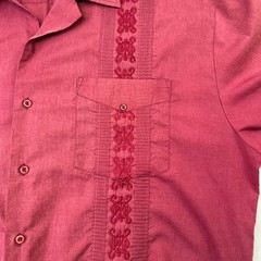 Omega Italy Mens 2X Guayabera Shirt Burgundy Short Sleeve Embroidered Pintuck