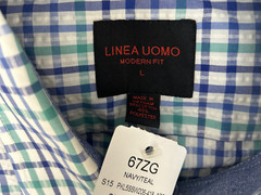 Linea Uomo Gingham button Up Short Sleeve Shirt Men’s L Navy/Teal NWT
