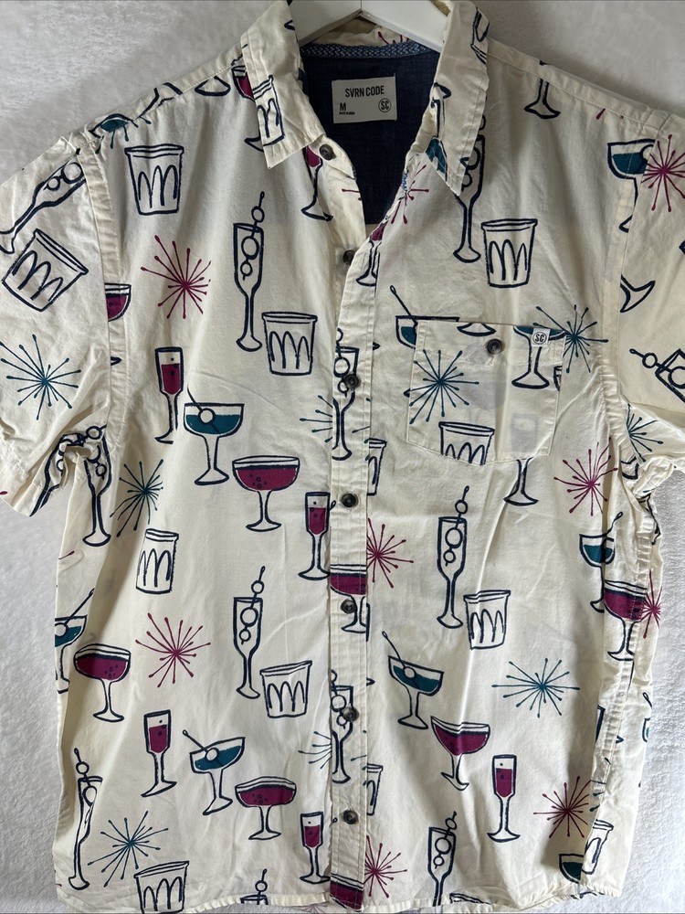Svrn Code Medium Hawaiian Shirt Wine Bars Beach Theme Cotton Free Shipping