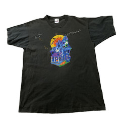Vintage 90s Single Stitch Shirt MegaTex USA Halloween Men XL 3D Art Paint Black