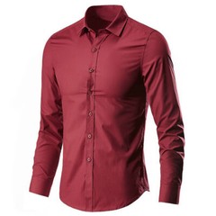 Men Formal Plain Office Button Down T-Shirts Long Sleeve Business Casual Tops