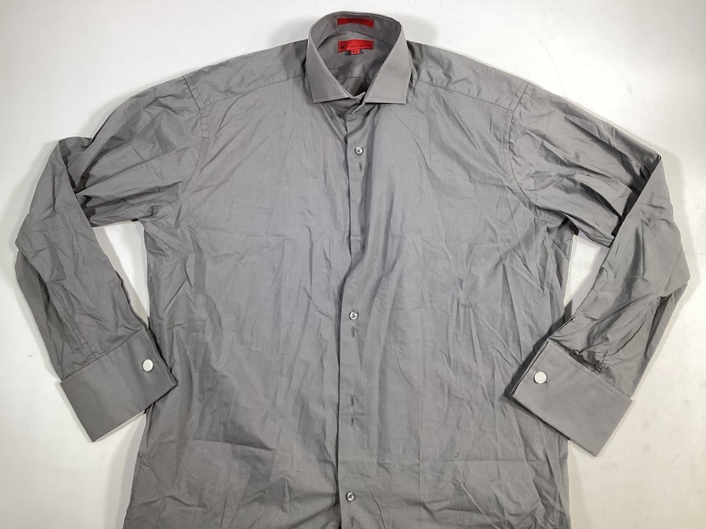 Mens Pascal Morabito Gray Cotton Button Down Shirt Size 18.5 38/39 NEW