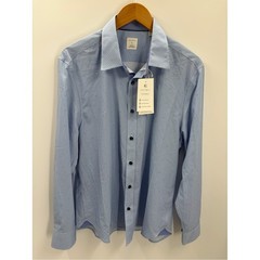 CON.STRUCT Men’s Slim Fit Performance Dress Shirt Blue Geometric Size L Silvadur