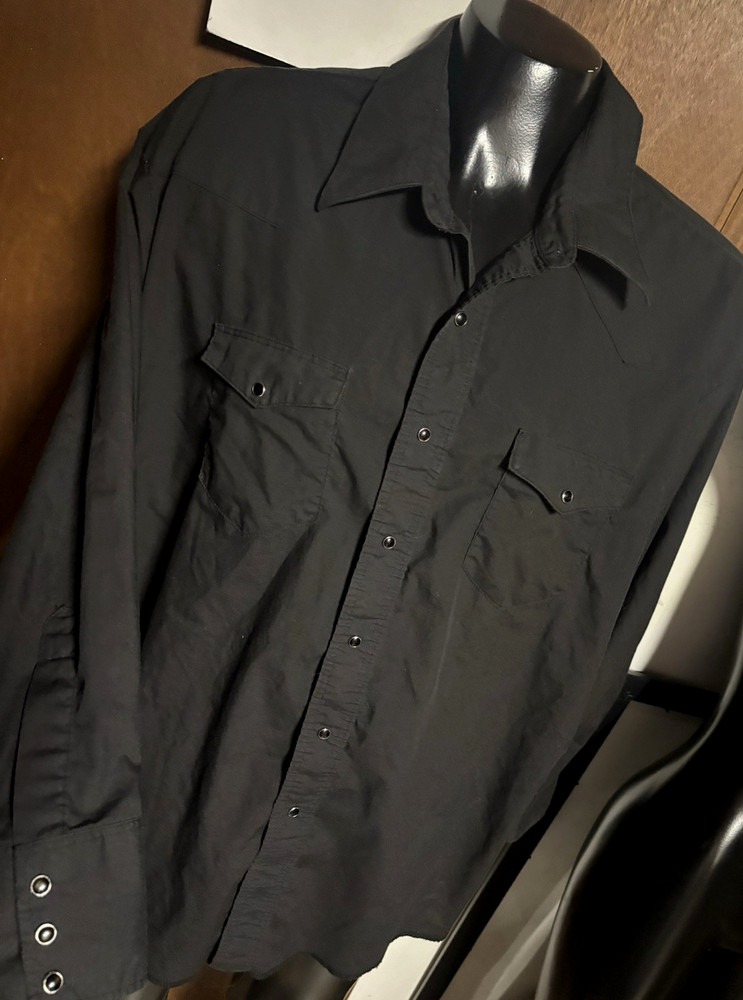 Rustler Solid Black Pearl Snap Western SHIRT Mens Big 3X 3XL Cowboy Vtg 90s