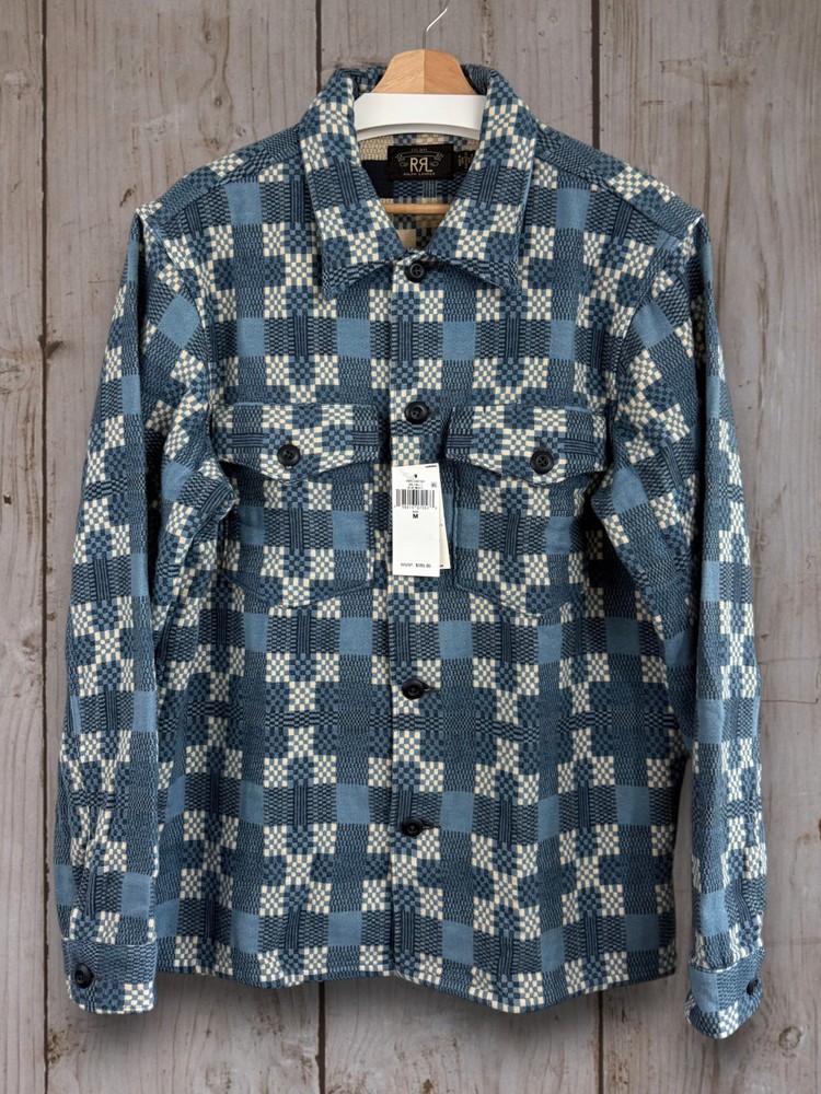 RRL Patterned Jacquard Overshirt Medium NWT Indigo Plaid Double RL