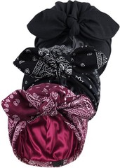 3PCS Satin Lined Beanies for Women Pre-Tied Bowknot Chemo Headwear Silky Line…