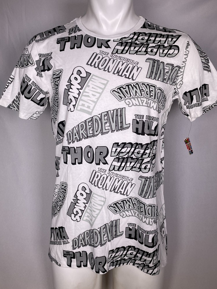Marvel Comics Heroes Spider-Man Iron Man Thor Daredevil T-Shirt Men’s MEDIUM NWT