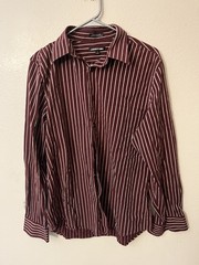 Express 1MX Modern Fit Solid Button Shirt Maroon Striped Dress Shirt M Mens