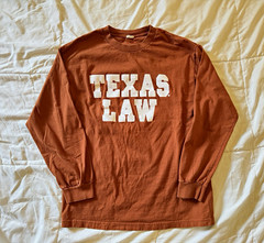 Vintage University of Texas Law long sleeve T-shirt burnt orange white lettering