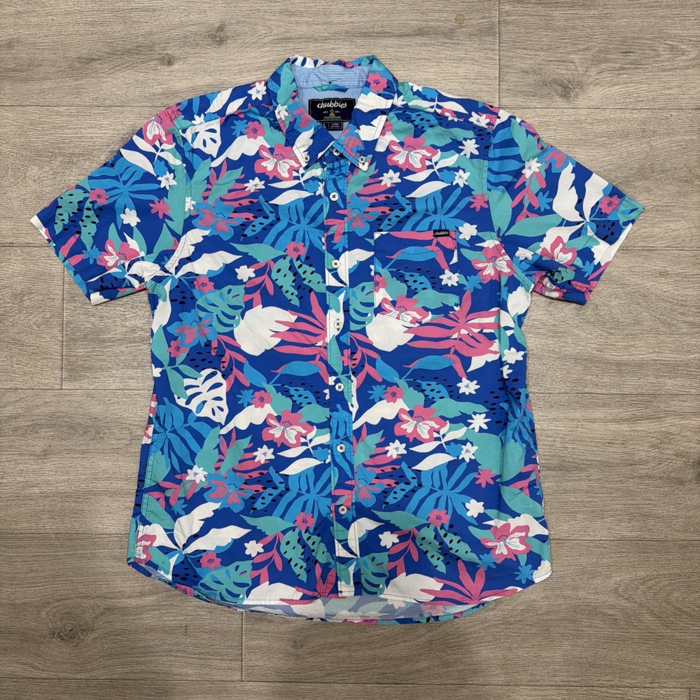 Chubbies The Nectar Friday Button Down Shirt Mens Large Blue Hawaiian Shirt