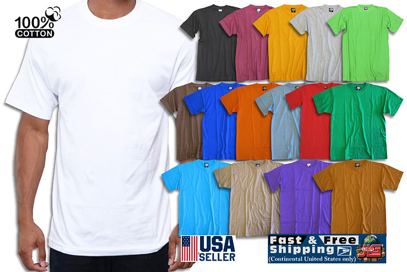 Short Sleeve Casual Basic Crew Neck Plain 100% Cotton T-Shirts NEW Blank Solid