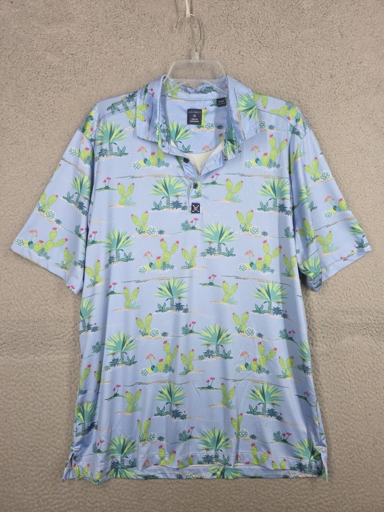 Construct Quick Dry Performance Cactus Print Golf Shirt XL Light Blue Polo