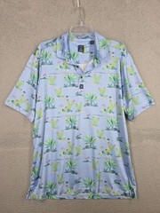 Construct Quick Dry Performance Cactus Print Golf Shirt XL Light Blue Polo
