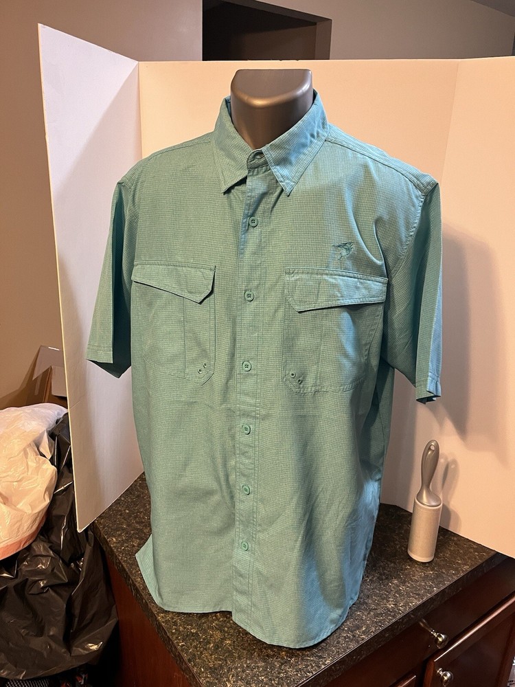 Bimini Bay Men’s SS Button Down Vented Shirt Blue Turquoise Large Polyester