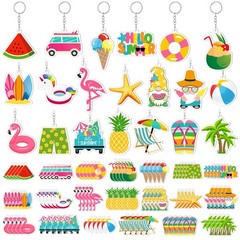 Equsion 100 Pcs Summer Keychains Bulk, Hawaiian Party Favors, Tropical Flamin…