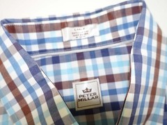 Peter Millar Men’s Button Front Dress Shirt Large Long Sleeves Blue White Brown