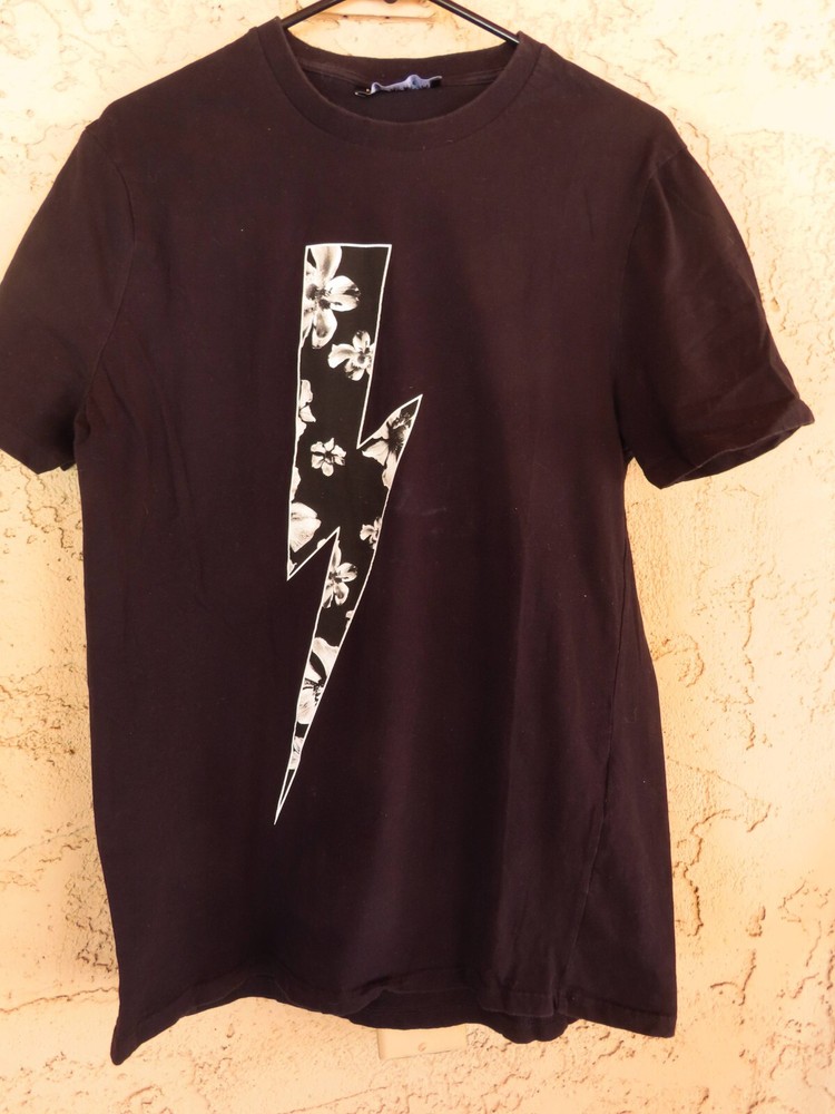 Neil Barrett Double Sided Lightning Bolt Black T-Shirt Sz L Made in Italy