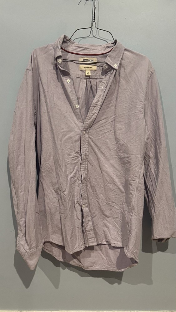 Goodthreads Men’s M Purple Solid Cotton Button-Down Long Sleeve Woven Shirt
