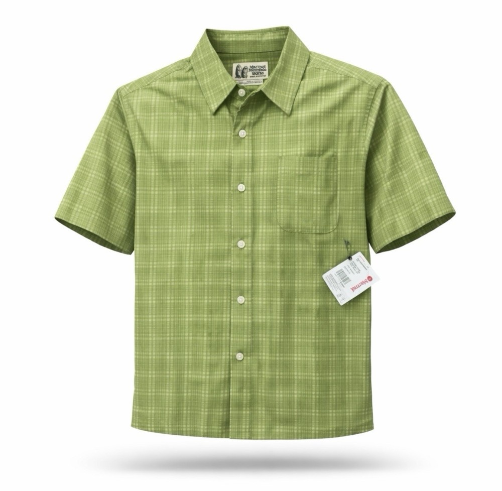 NWT MARMOT Eldridge Size S Plaid Pattern GREEN SHIRT Short Sleeve MSRP $65.