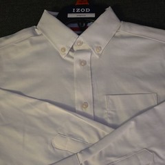 IZOD Boys White Stretch Button-Down Collared Dress Shirt M (10/12) 32/33