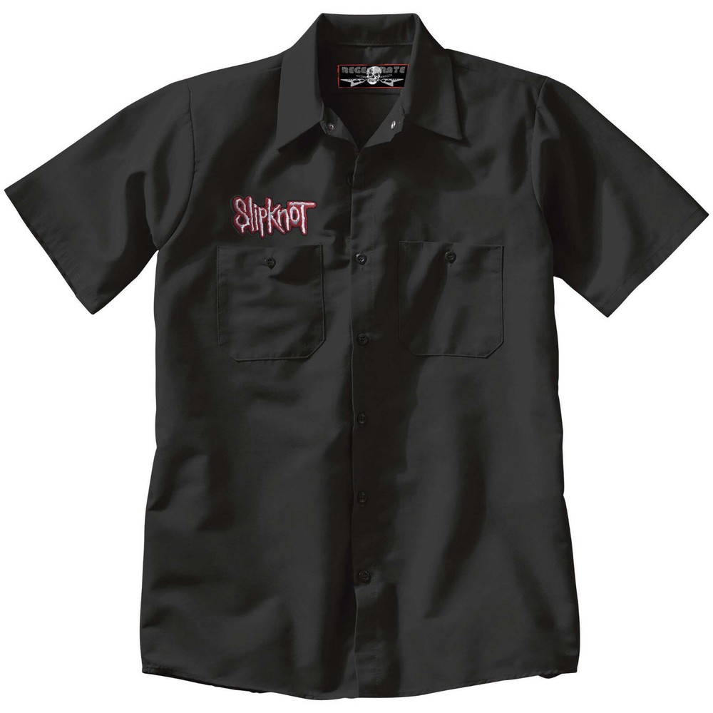 SLIPKNOT Embroidered Patch + Black Button Up Work SHIRT Metal punk rock tattoo