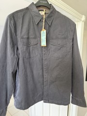 Faherty Men’s L Charcoal Solid Woven Cotton Button-Up Long Sleeve Pockets