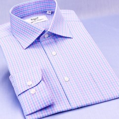 Purple Blue Contrast Colored Plaids & Checks Business Dress Shirt Button Cuffs