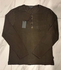 John Varvatos Men’s Henley Long Sleeve T-Shirt Dark Olive New