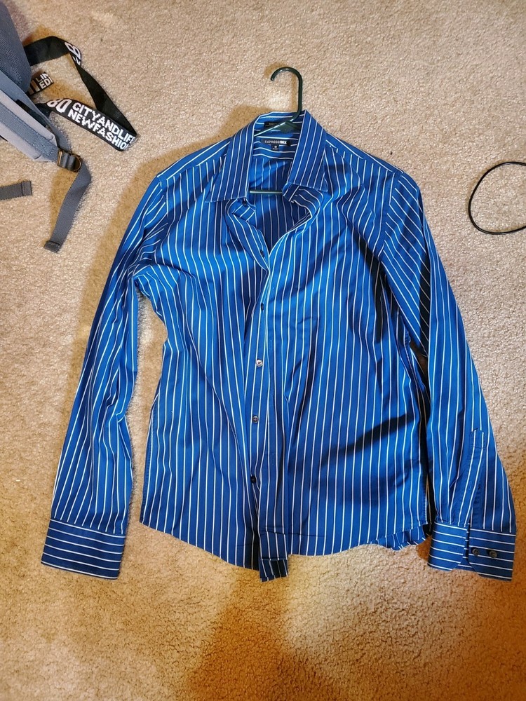 Express1MX Modern Fit Stretch Cotton Male 15-15.5 Blue with White Stripes
