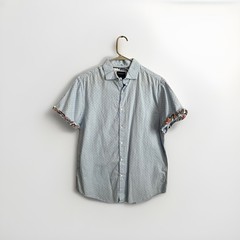 Denim & Flower Mens Light Blue Polka Dot Collared Button Up Shirt Size Large