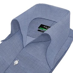 High Open Bow Collar Buttonless Navy Blue Dogstooth Casual Wear Men Cotton Shirt