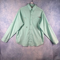 Columbia PFG Mens M Mint Green Long Sleeve Fishing Shirt Omni-Shade Vent Back