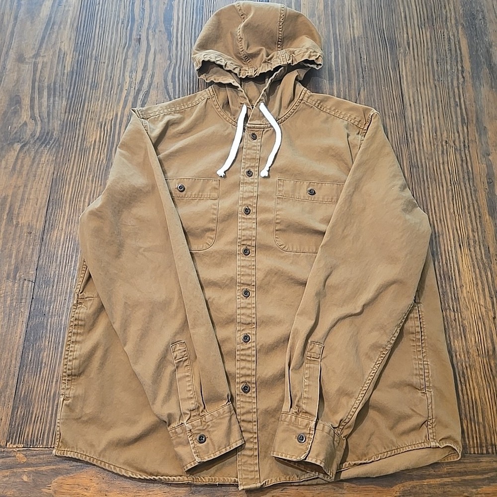 American Eagle Brown Shacket Pockets Drawstring Hood XL Canvas Button Front EUC