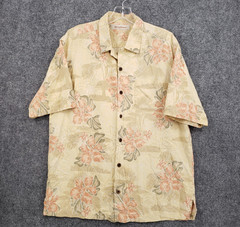 Tommy Bahama Floral Aloha Shirt Mens Large Yellow Short Sleeve Tropical Beach