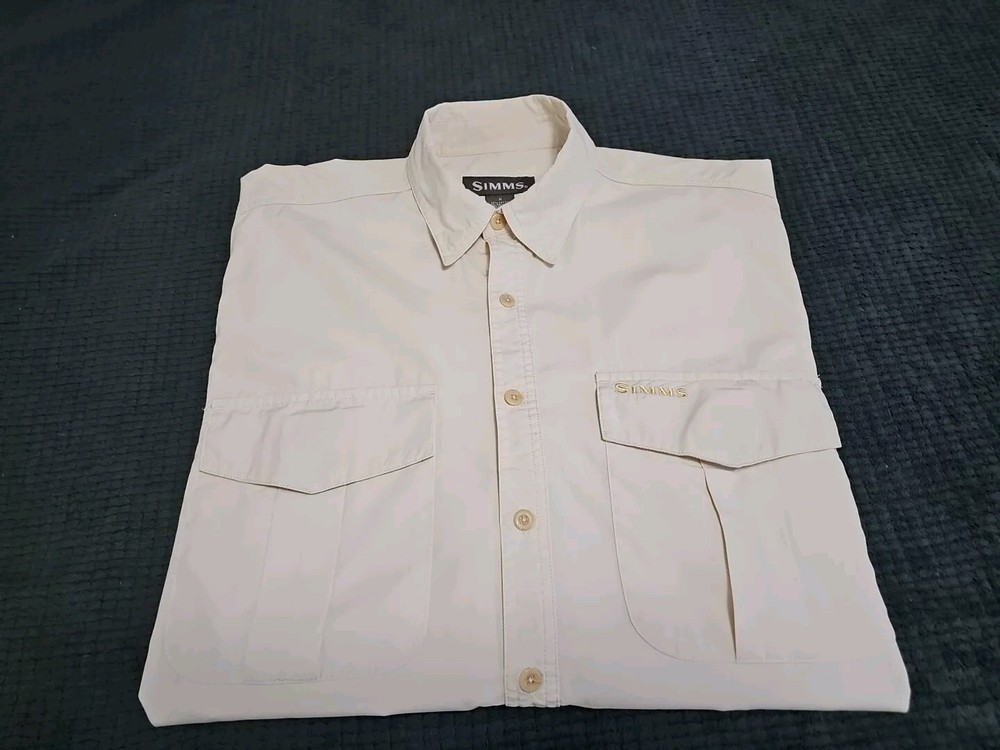 Simms Cream Offshore Performance Fly Fishing Vented Button-up L/S Shirt Medium