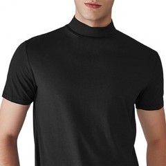 Men Short Sleeve Slim Fit Stretch T-shirt Mock Neck Turtleneck Pullover Tops