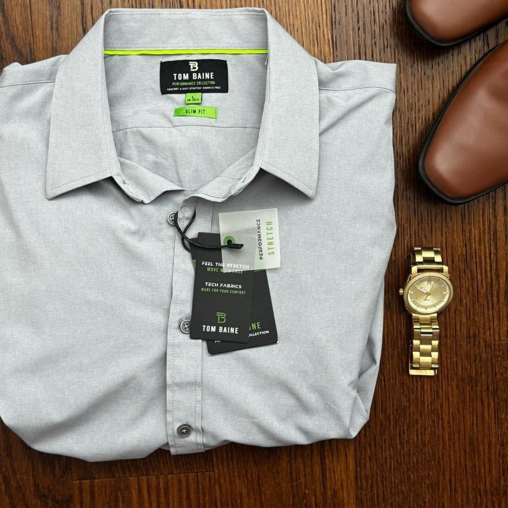 Tom Baine Performance Collection Slim Gray Stretch Shirt 16-16 1/2 34/35