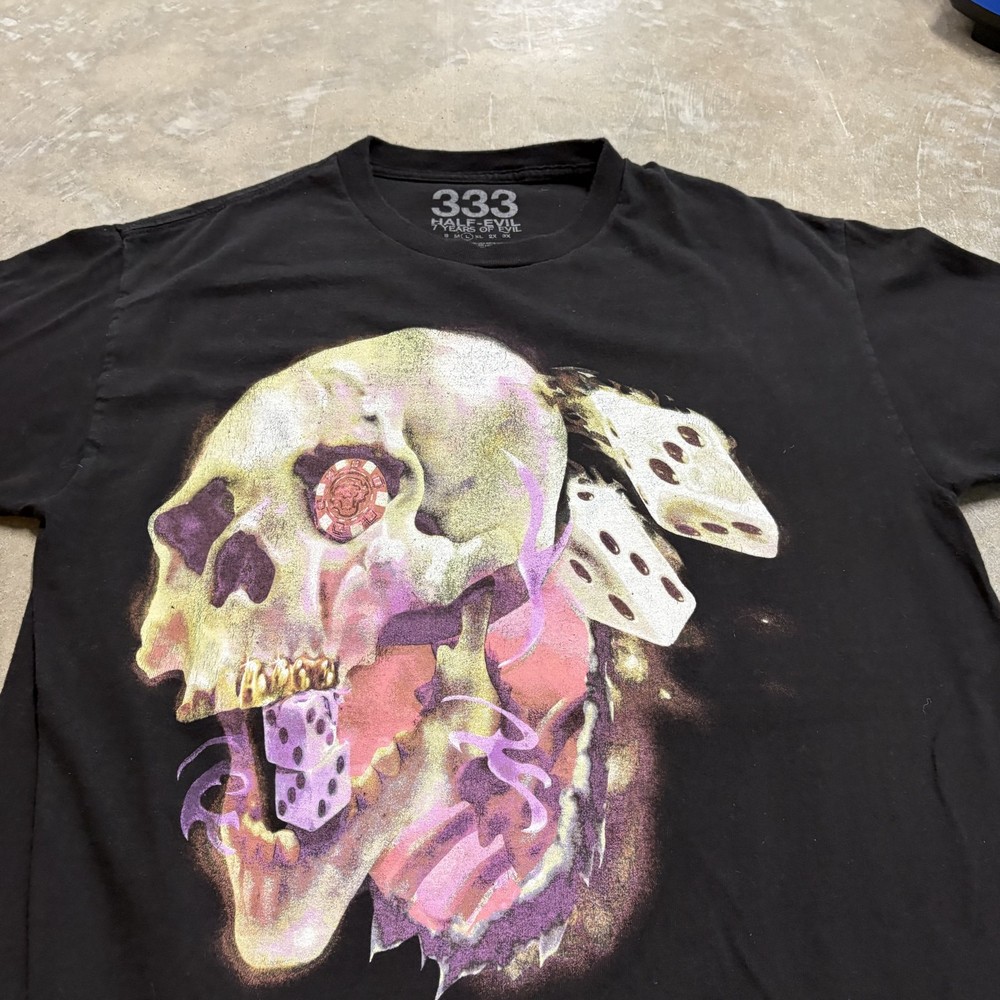 Half Evil 333 Skull Dice Gambling Graphic Men’s Black T-Shirt TAGGED L