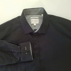 Construct Con.Struct Mens Black Slim Fit Button Front Dress Shirt Sz 17.5 34-35
