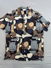 LEVEL TEN Blue Brown Abstract Button Down Shirt Rayon Short Sleeve Size Small